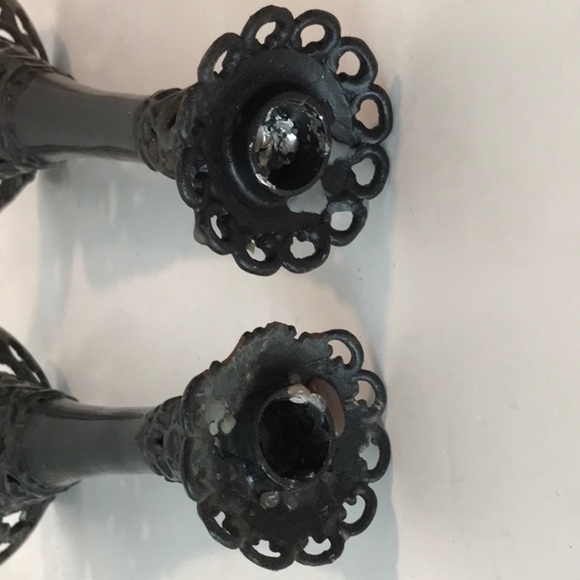 Japanese Forged Iron Candlesticks Candle Holders Gothic Japanese  5LBS Filigree - Picture 3 of 12